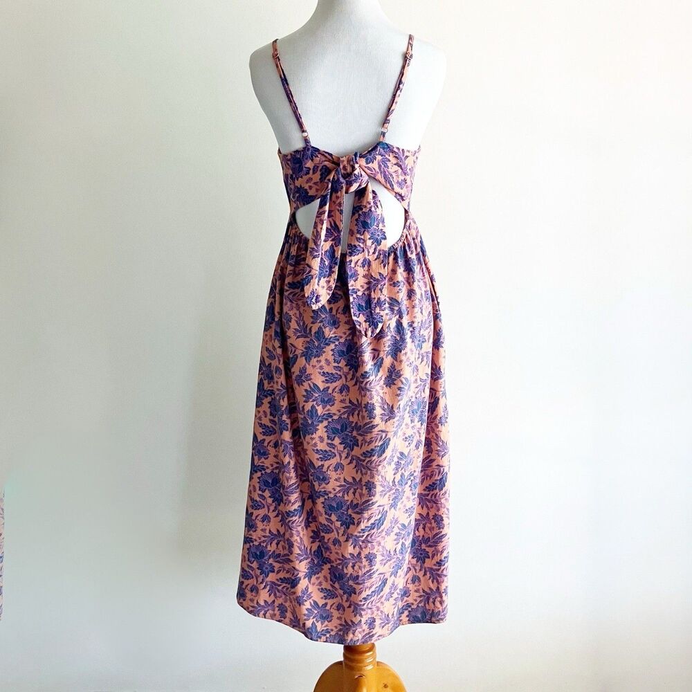 Universal Thread Midi Sundress Sz Small Floral Print Tie Cut Out Pockets Button - Picture 2 of 7